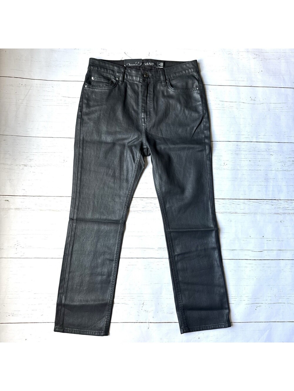 Lauren Ralph Lauren Women's Coated High-Rise Straight Ankle Jeans Black Sz 8P